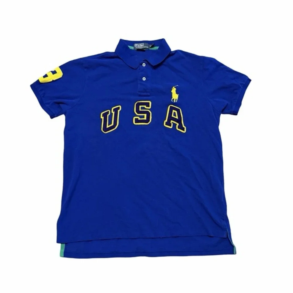 Polo Ralph Lauren USA Big Pony Custom Fit Polo‎ Shirt Men's XL Blue Yellow
